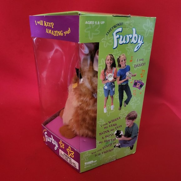 Electronic Furby Tiger Toy Tan Body White Stripes Beige Tummy White Inside Ears - Picture 12 of 13